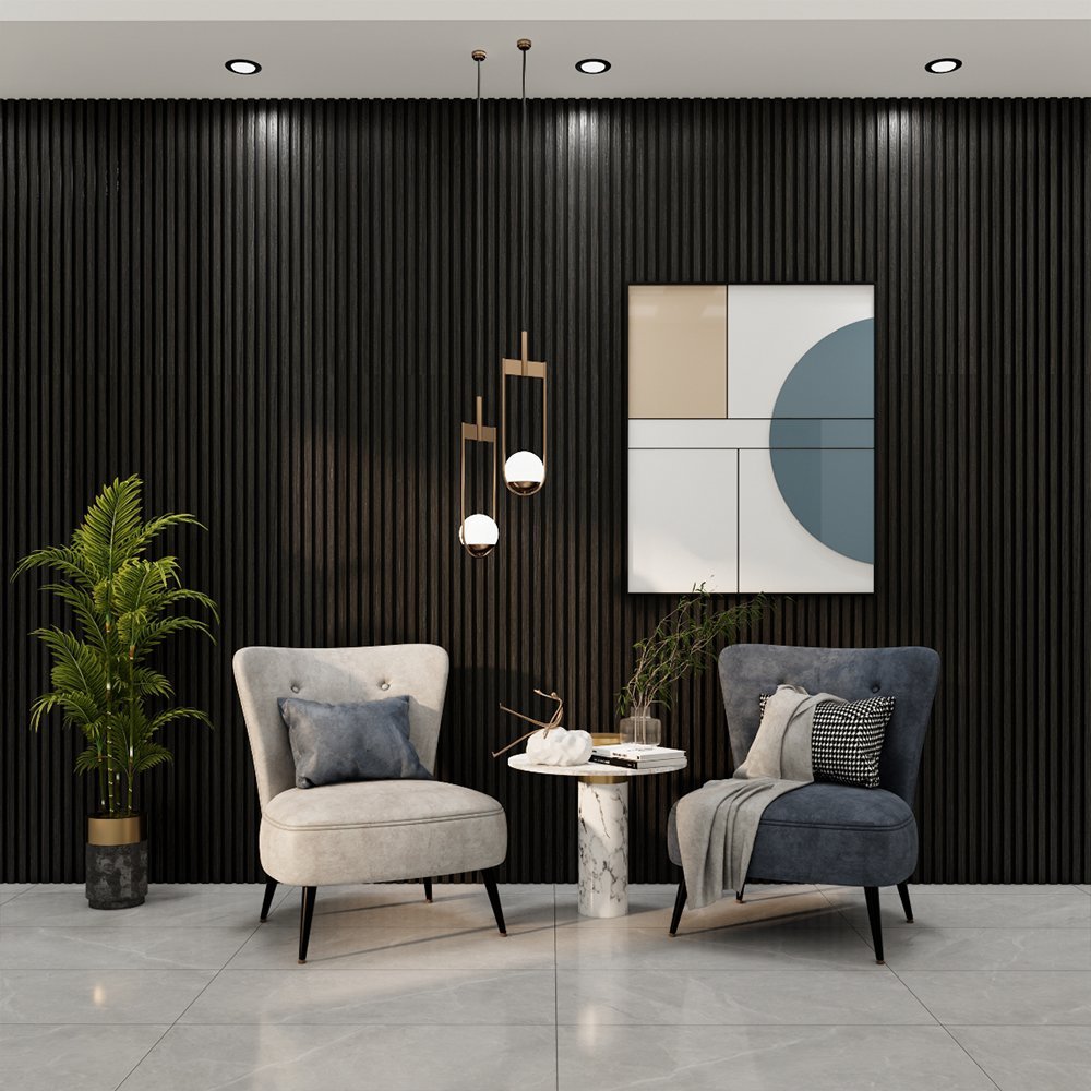 Acoustic Slat Wall Panel | Dark Grey-9 A1.8 | Premium 3-sided Wood Veneer