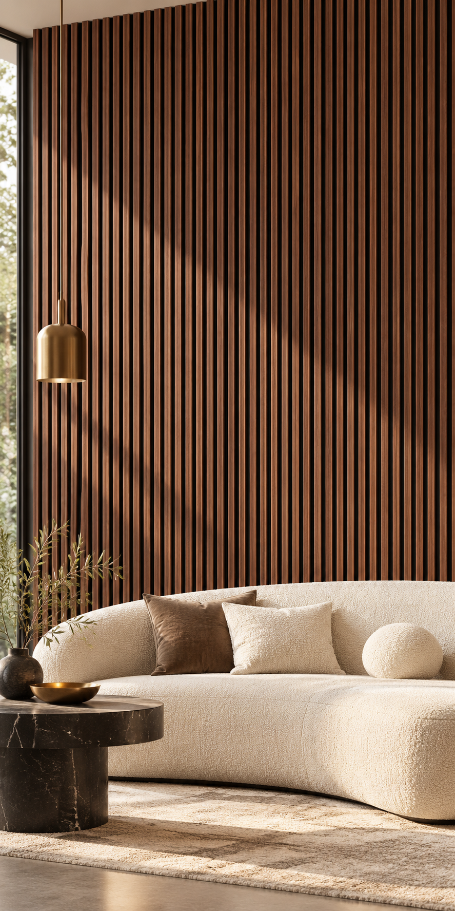 Contemporary Walnut Slat Living Room 