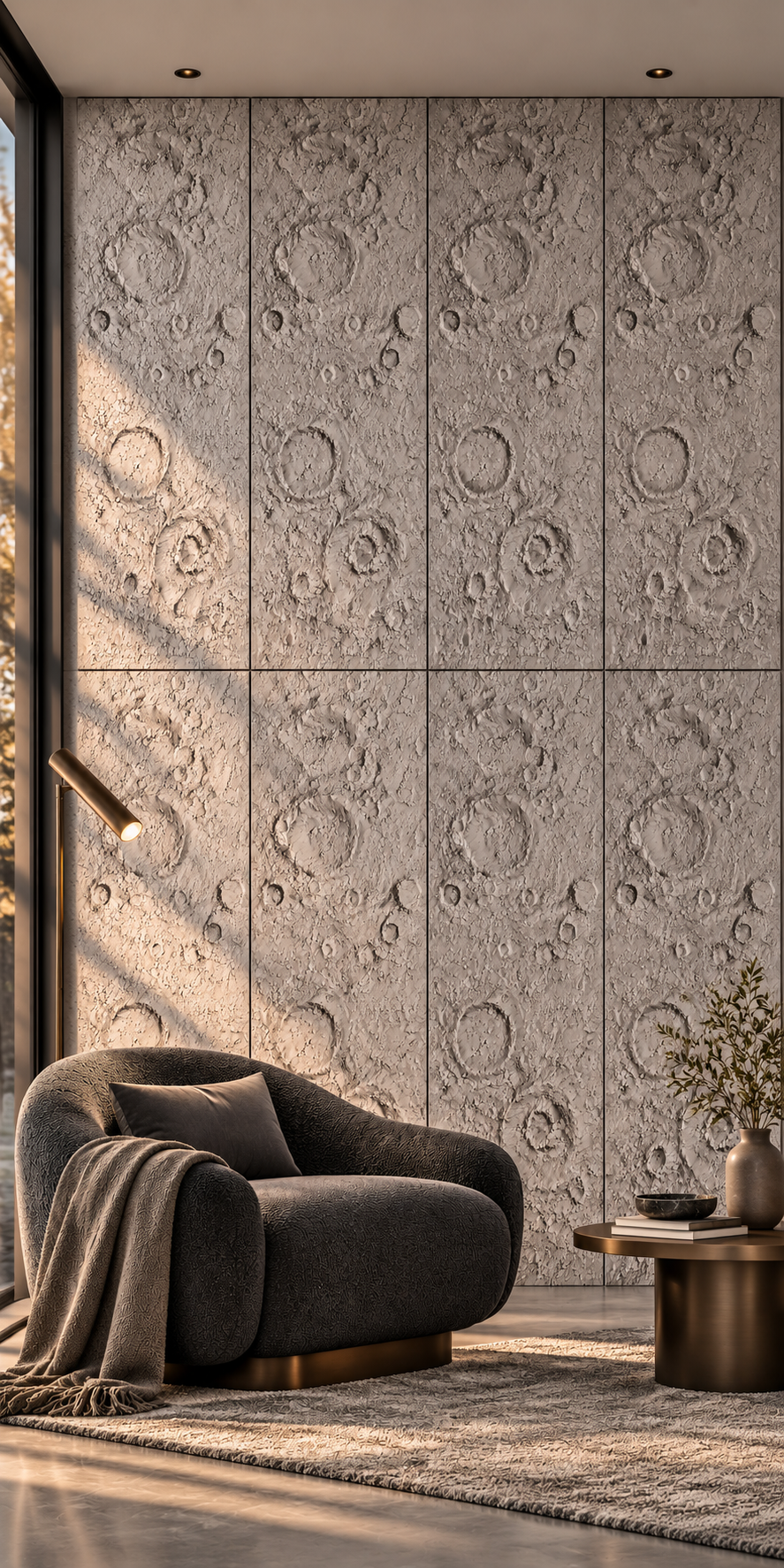 Luxury lounge with lunar relief panels